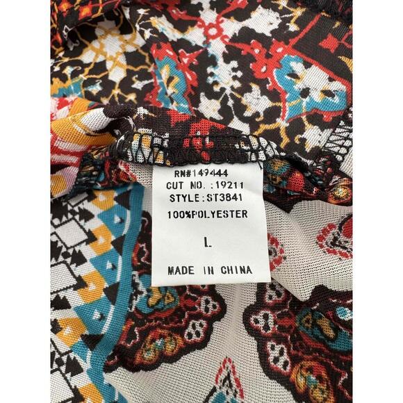 EMBER Coffee Brown Deep Vneck Tie Cuffs Festival Boho Blouse Top Large vacation - Picture 3 of 8